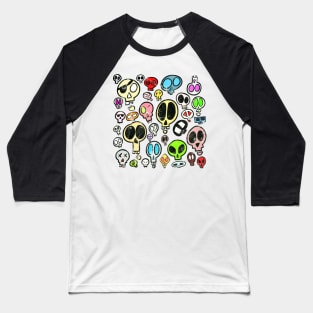 Collection of Colourful Cartoon Skulls Baseball T-Shirt